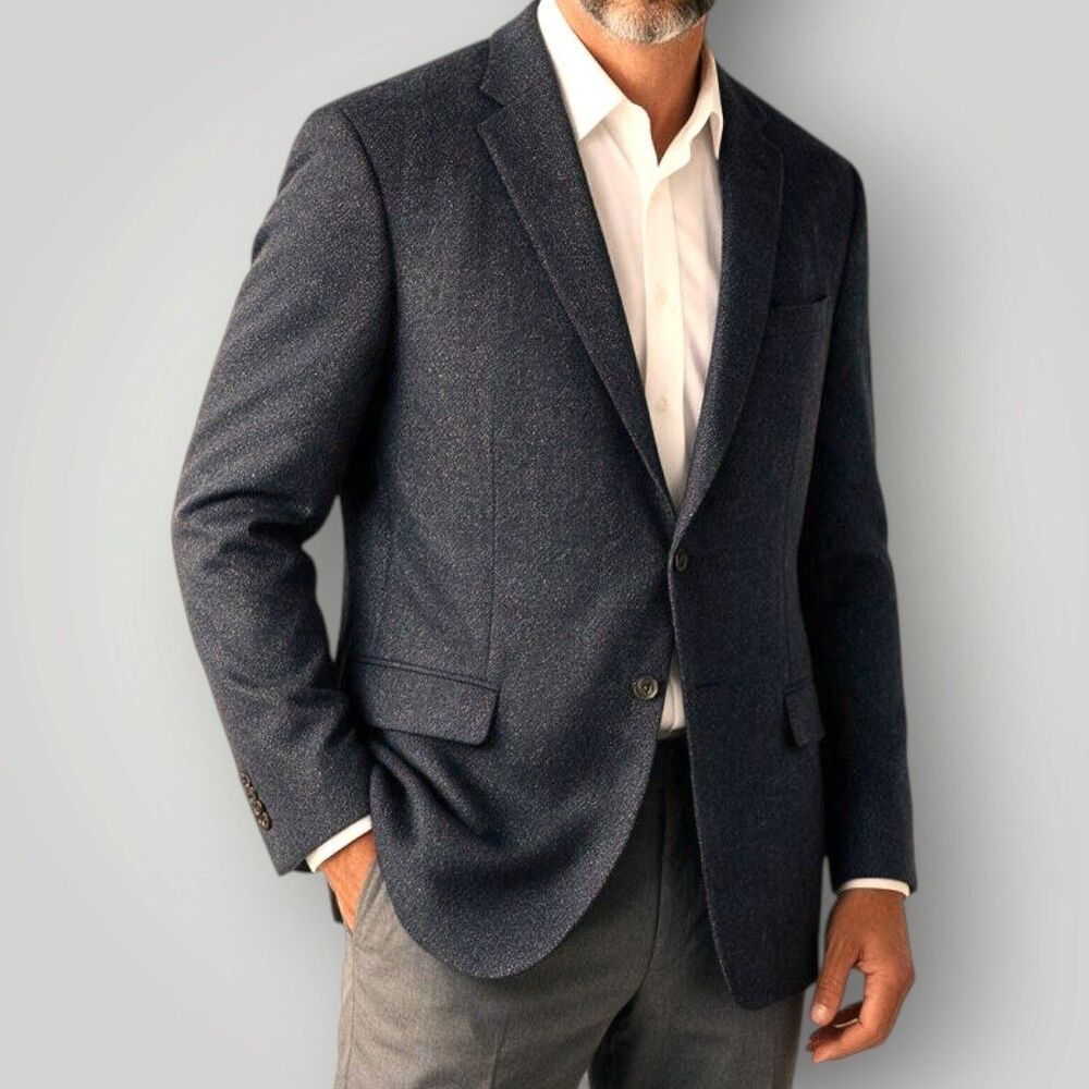 JOS A BANK Mens Blazer Sport Coat 2-Btn Suit Jacket 46L Blue Soft Tweed Wool